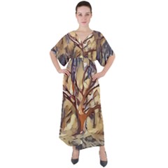 Tree Forest Woods Nature Landscape V-neck Boho Style Maxi Dress by Sarkoni