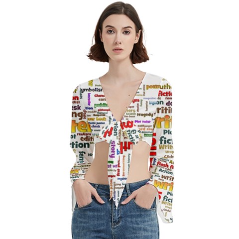 Writing Author Motivation Words Trumpet Sleeve Cropped Top by Sarkoni