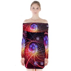 Physics Quantum Physics Particles Long Sleeve Off Shoulder Dress by Sarkoni