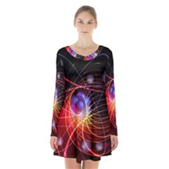 Physics Quantum Physics Particles Long Sleeve Velvet V-neck Dress by Sarkoni