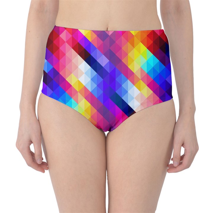 Abstract Background Colorful Pattern Classic High-Waist Bikini Bottoms