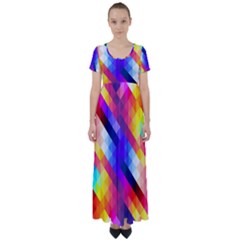 Abstract Background Colorful Pattern High Waist Short Sleeve Maxi Dress by Sarkoni