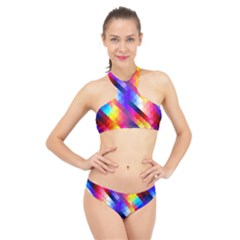 Abstract Background Colorful Pattern High Neck Bikini Set by Sarkoni