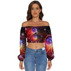 Physics Quantum Physics Particles Long Sleeve Crinkled Weave Crop Top by Sarkoni