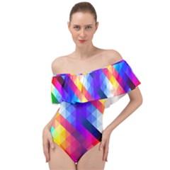 Abstract Background Colorful Pattern Off Shoulder Velour Bodysuit  by Sarkoni