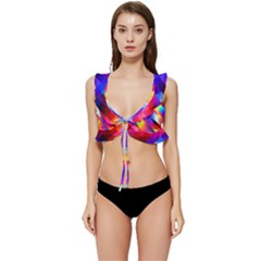 Abstract Background Colorful Pattern Low Cut Ruffle Edge Bikini Top