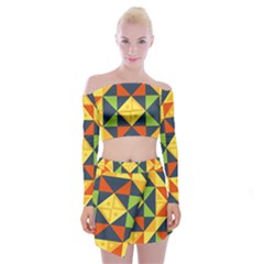 Background Geometric Color Off Shoulder Top With Mini Skirt Set by Sarkoni