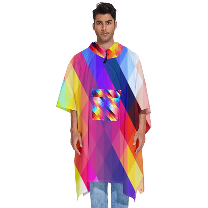 Abstract Background Colorful Pattern Men s Hooded Rain Ponchos