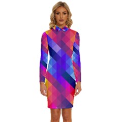 Abstract Background Colorful Pattern Long Sleeve Shirt Collar Bodycon Dress by Sarkoni