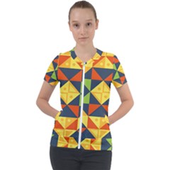 Background Geometric Color Short Sleeve Zip Up Jacket by Sarkoni