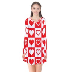 Background Card Checker Chequered Long Sleeve V-neck Flare Dress by Sarkoni