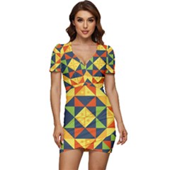 Background Geometric Color Low Cut Cap Sleeve Mini Dress by Sarkoni