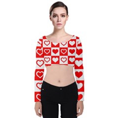 Background Card Checker Chequered Velvet Long Sleeve Crop Top by Sarkoni