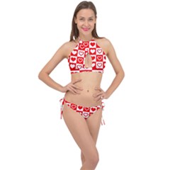 Background Card Checker Chequered Cross Front Halter Bikini Set by Sarkoni