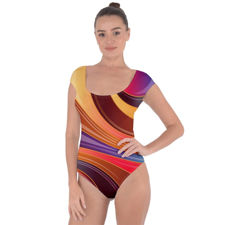 Abstract Colorful Background Wavy Short Sleeve Leotard 