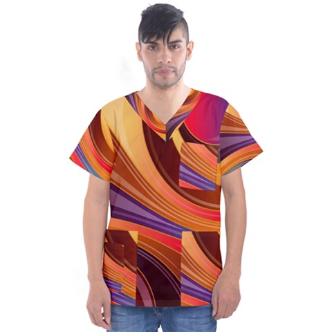 Abstract Colorful Background Wavy Men s V-neck Scrub Top by Sarkoni