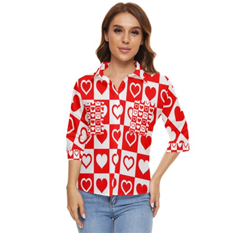 Background Card Checker Chequered Women s Quarter Sleeve Pocket Shirt by Sarkoni