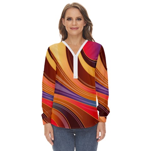 Abstract Colorful Background Wavy Zip Up Long Sleeve Blouse by Sarkoni