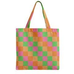 Checkerboard Pastel Squares Zipper Grocery Tote Bag by Grandong