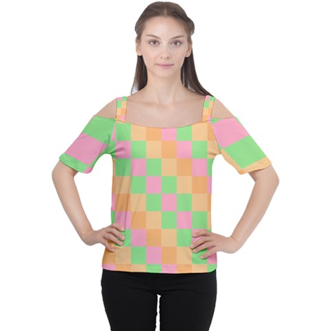 Checkerboard Pastel Squares Cutout Shoulder T-shirt by Grandong