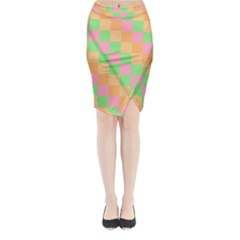 Checkerboard Pastel Squares Midi Wrap Pencil Skirt by Grandong