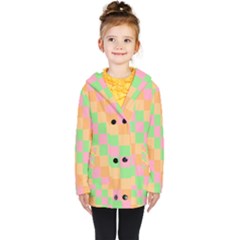 Checkerboard Pastel Squares Kids  Double Breasted Button Coat by Grandong