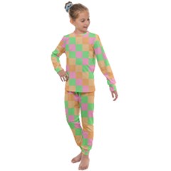 Checkerboard Pastel Squares Kids  Long Sleeve Set  by Grandong