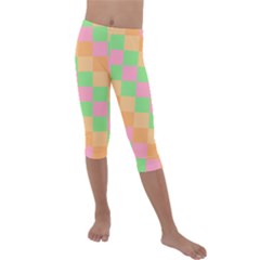 Checkerboard Pastel Squares Kids  Lightweight Velour Capri Leggings  by Grandong