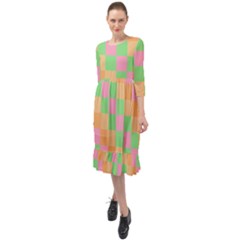 Checkerboard Pastel Squares Ruffle End Midi Chiffon Dress by Grandong