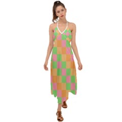 Checkerboard Pastel Squares Halter Tie Back Dress  by Grandong