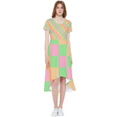 Checkerboard Pastel Squares High Low Boho Dress by Grandong