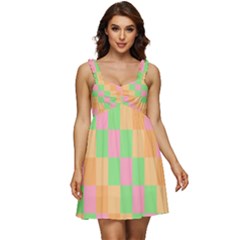 Checkerboard Pastel Squares Ruffle Strap Babydoll Chiffon Dress