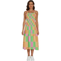 Checkerboard Pastel Squares Sleeveless Shoulder Straps Boho Dress by Grandong