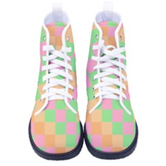 Checkerboard Pastel Squares Men s High-top Canvas Sneakers by Grandong