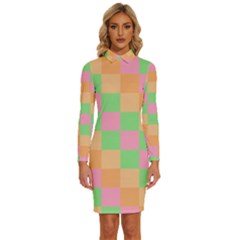 Checkerboard Pastel Squares Long Sleeve Shirt Collar Bodycon Dress by Grandong