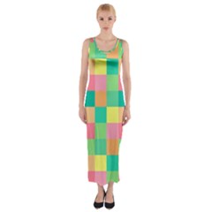 Checkerboard Pastel Square Fitted Maxi Dress by Grandong