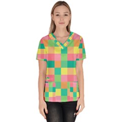 Checkerboard Pastel Square Women s V-neck Scrub Top by Grandong