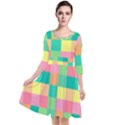 Checkerboard Pastel Square Quarter Sleeve Waist Band Dress View1