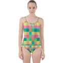 Checkerboard Pastel Square Cut Out Top Tankini Set View1