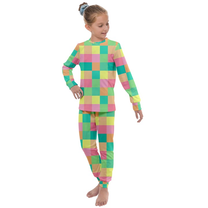 Checkerboard Pastel Square Kids  Long Sleeve Set 