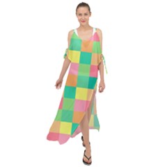 Checkerboard Pastel Square Maxi Chiffon Cover Up Dress by Grandong