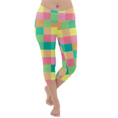 Checkerboard Pastel Square Lightweight Velour Capri Yoga Leggings by Grandong