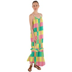 Checkerboard Pastel Square Cami Maxi Ruffle Chiffon Dress by Grandong