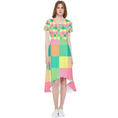 Checkerboard Pastel Square High Low Boho Dress by Grandong