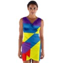 Colorful Red Yellow Blue Purple Wrap Front Bodycon Dress View1