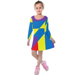 Colorful Red Yellow Blue Purple Kids  Long Sleeve Velvet Dress