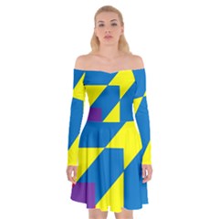 Colorful Red Yellow Blue Purple Off Shoulder Skater Dress by Grandong