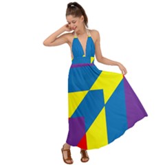 Colorful Red Yellow Blue Purple Backless Maxi Beach Dress by Grandong