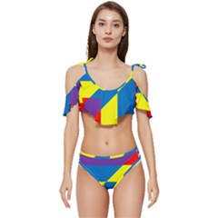 Colorful Red Yellow Blue Purple Ruffle Edge Tie Up Bikini Set	 by Grandong