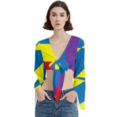 Colorful Red Yellow Blue Purple Trumpet Sleeve Cropped Top